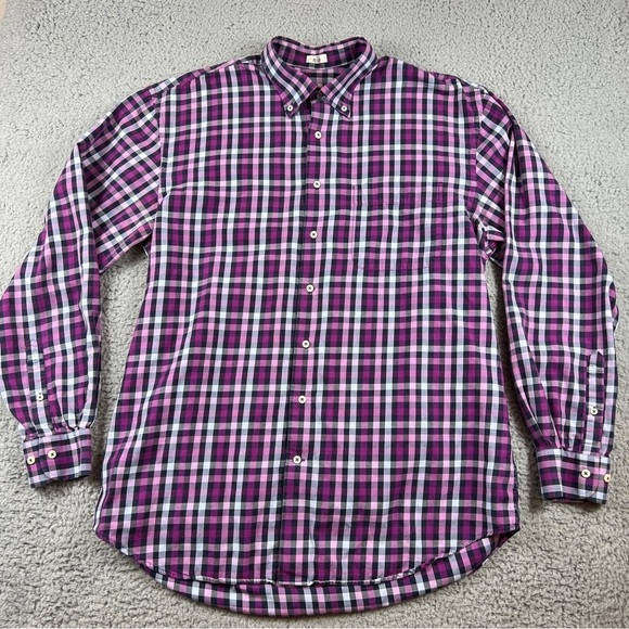 Peter Millar Other - Peter Millar Shirt Mens LT Button Down Plaid Purple Pink Navy Blue Long Sleeve